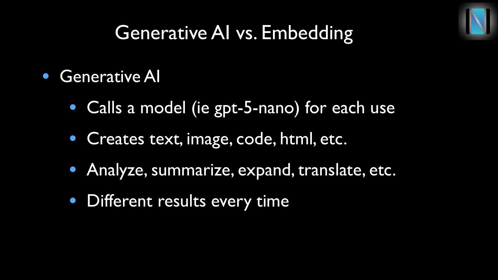 Slide 11: Generative AI vs. Embedding