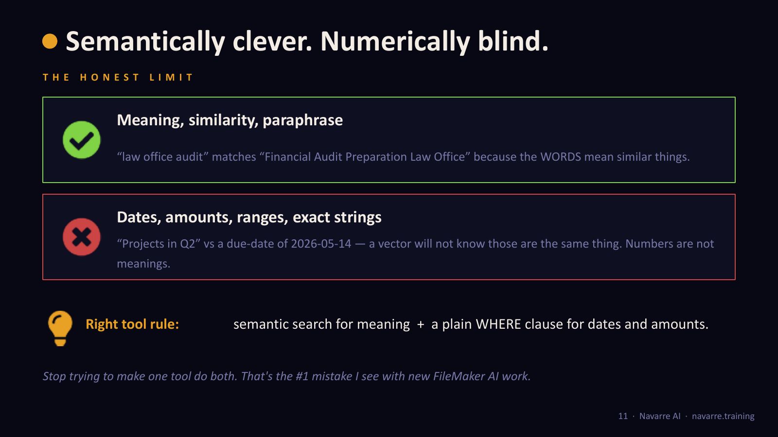 Slide 6: Semantically clever. Numerically blind.