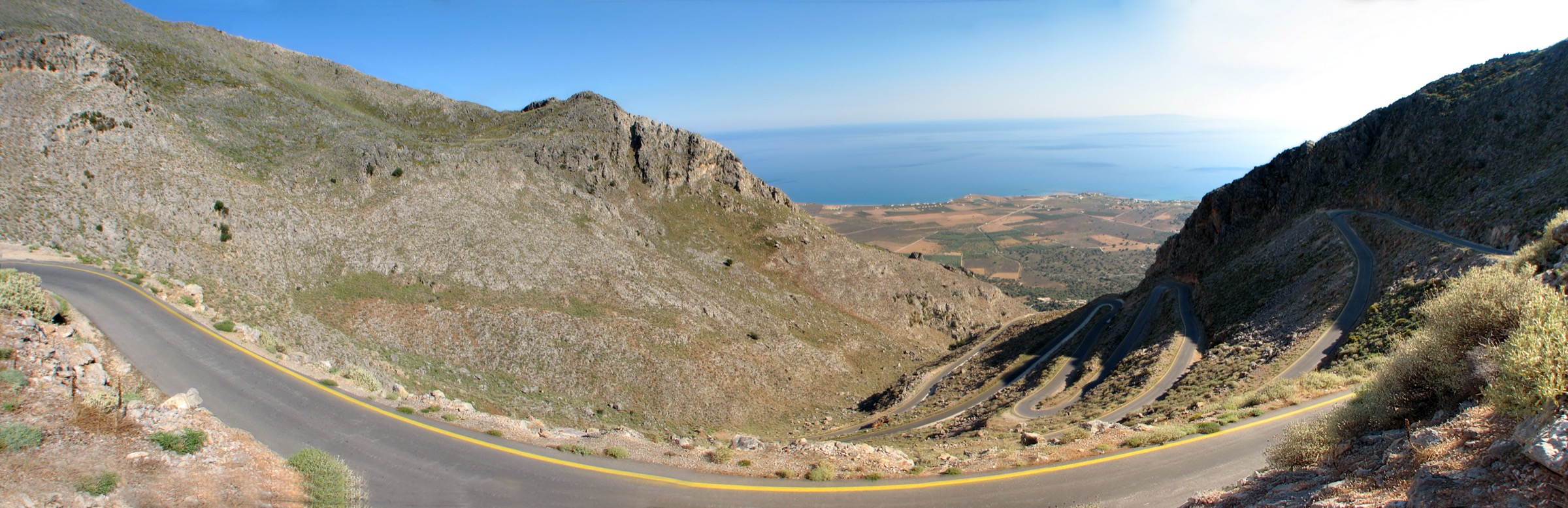 Hairpin bends climbing out of Sfakia, Crete, down to the Libyan Sea